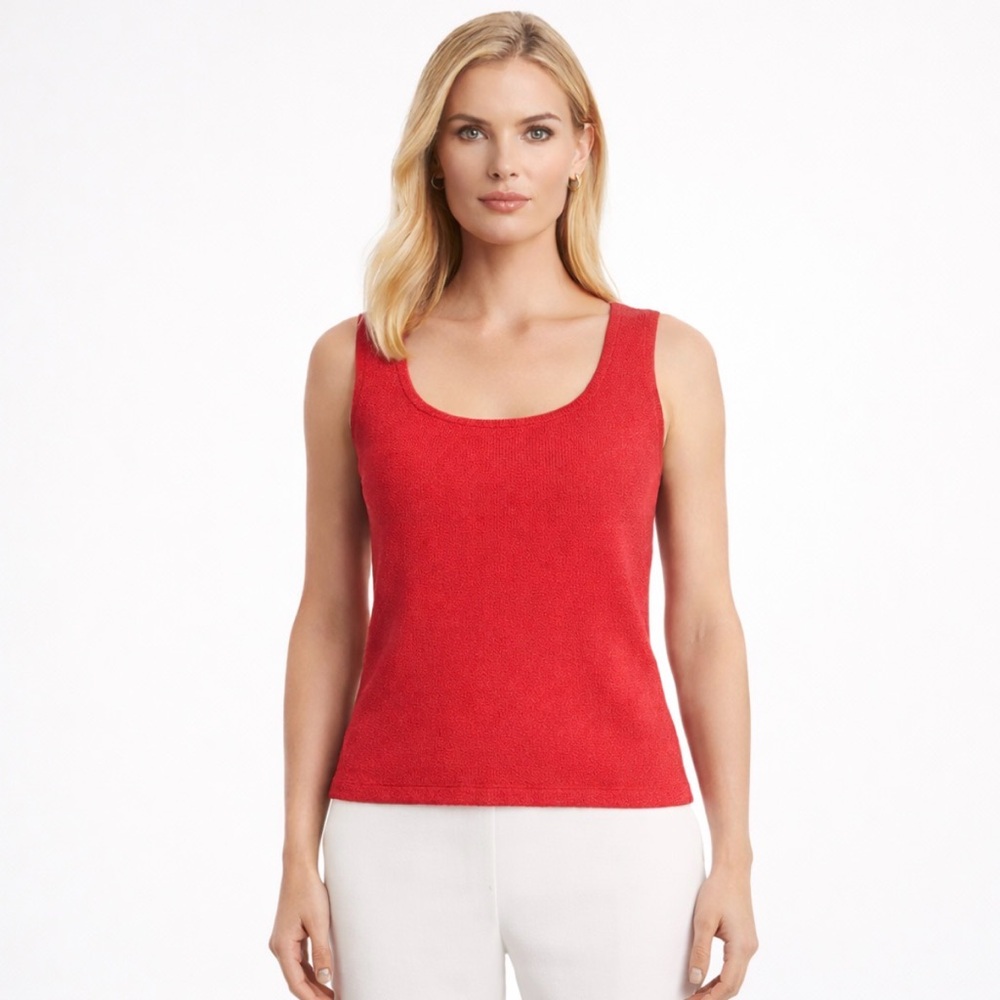 St. John Women’s Santana Knit Tank Top Shell Size M Pink Coral Sleeveless Scoop